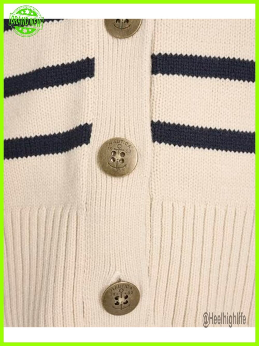 Long Sleeve V-Neck Striped Cotton Cardigan Sweater - Picture 6 of 6